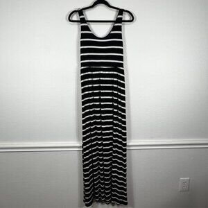 So Maxi Slip Dress Empire Waist Black White Striped Stretch Women's Small